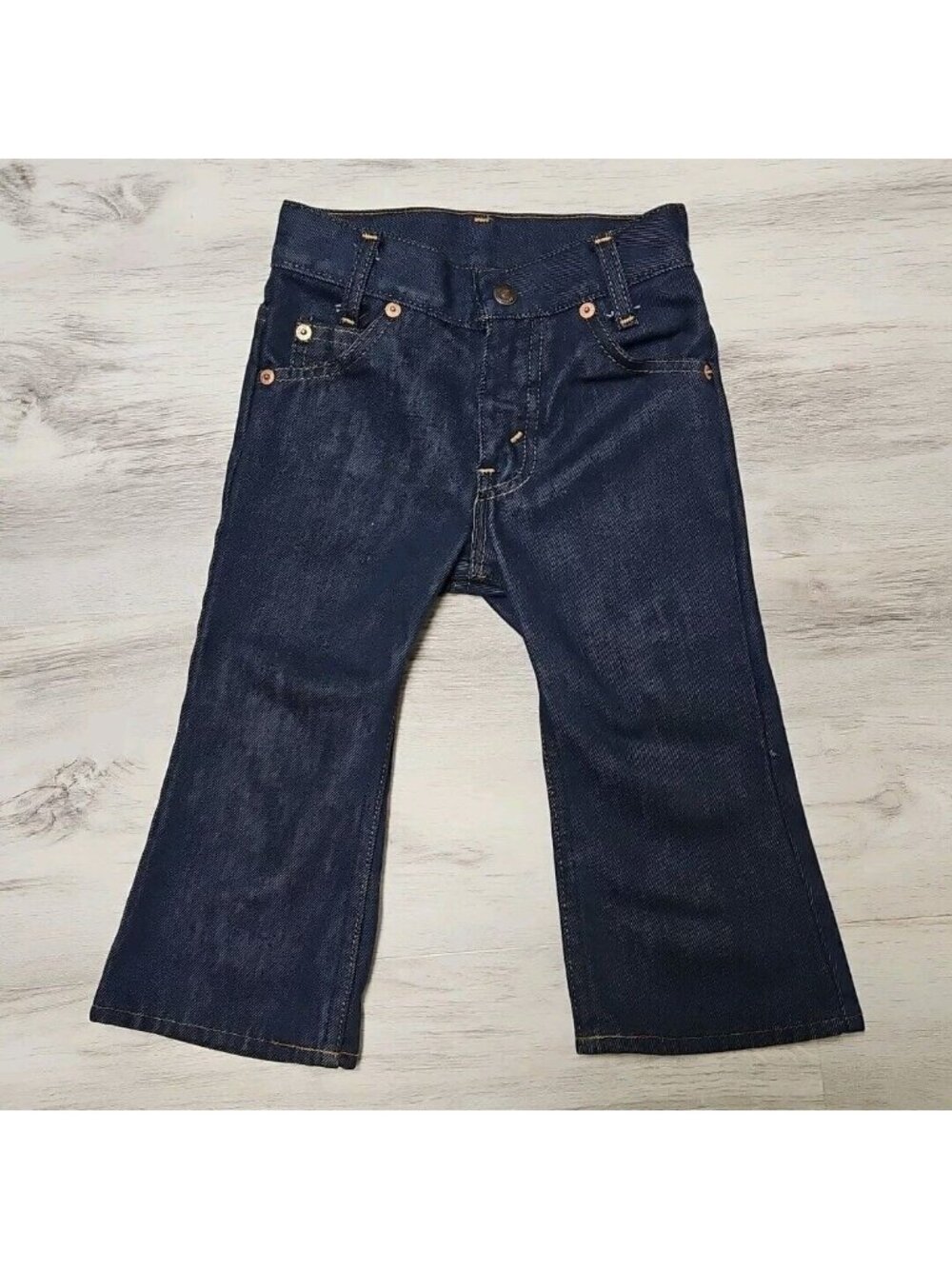 Vintage Levis Toddler Bootcut Jeans Boy Girl 2T Dark Wash Blue Orange Tab 1970s